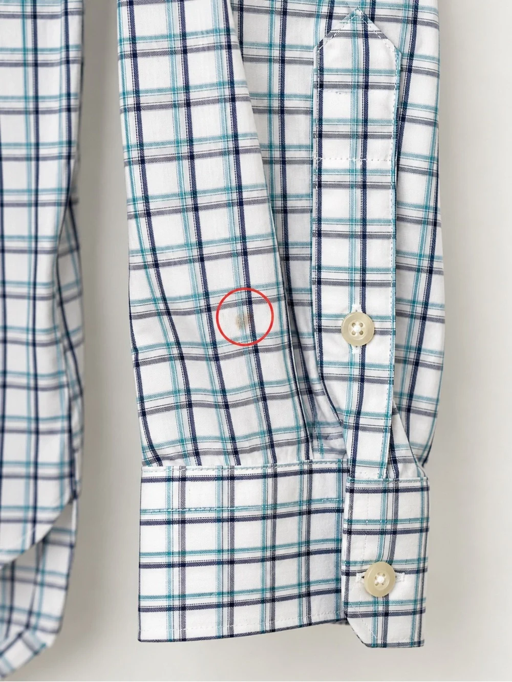 Banana Republic White Plaid Dress Shirt with Blue and Teal Checks - 1 minor flaw